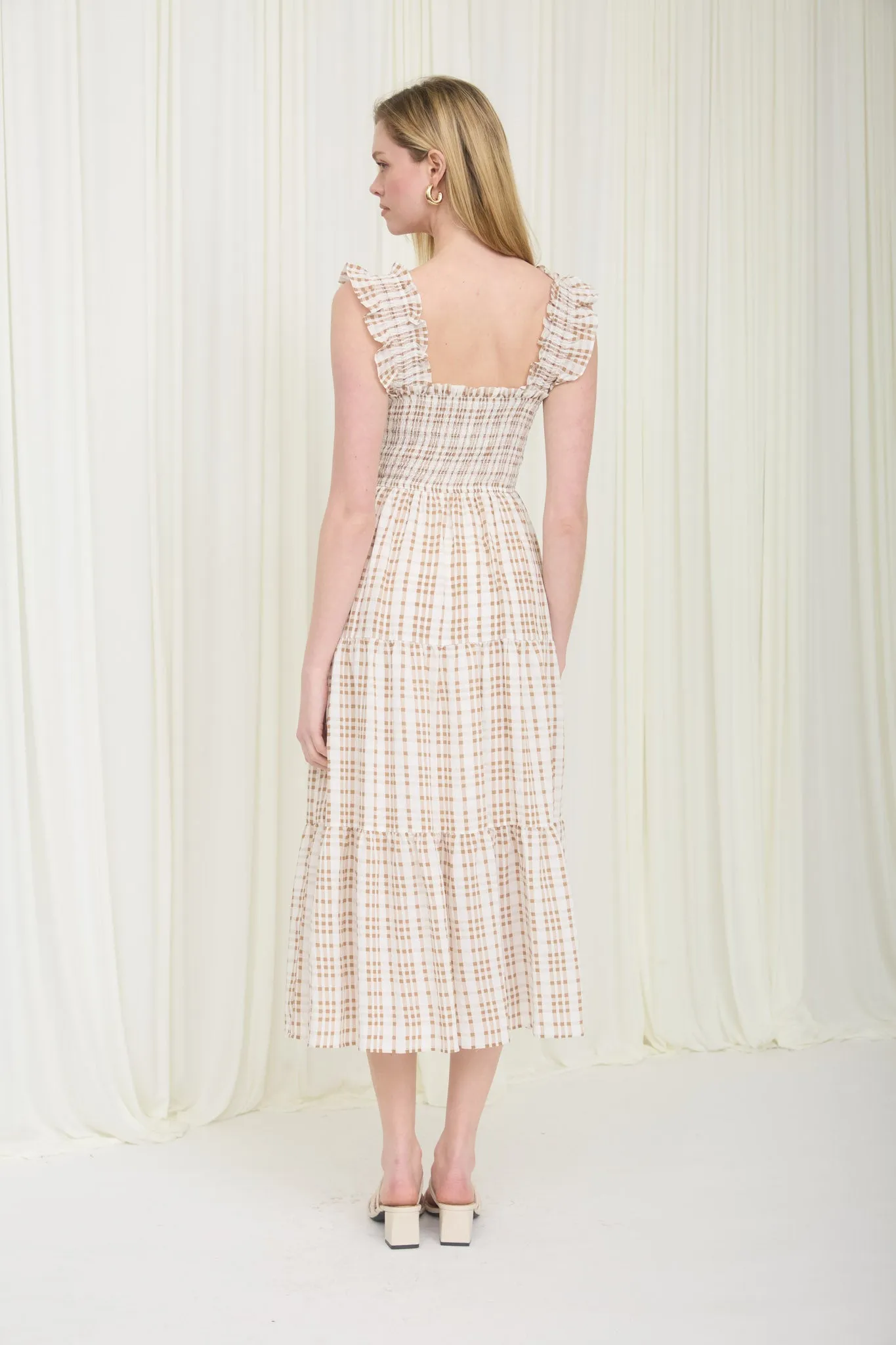 PLAID SMOCKED RUFFLE STRAP TIERED MIDI DRESS (PRE-ORDER) sold by Blu Pepper product image thumbnail 2