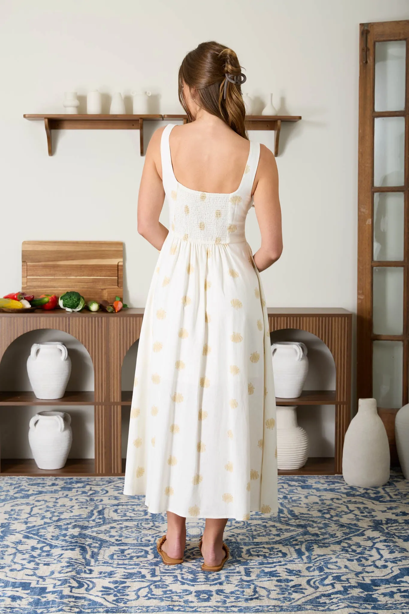 SEASHELL PRINT BUTTON DOWN SLEEVELESS MIDI DRESS sold by Blu Pepper product image thumbnail 2