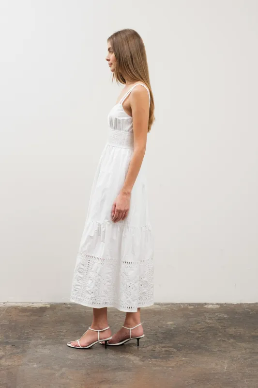 SLEEVELESS EYELET DETAIL MIDI DRESS made by Moon River
