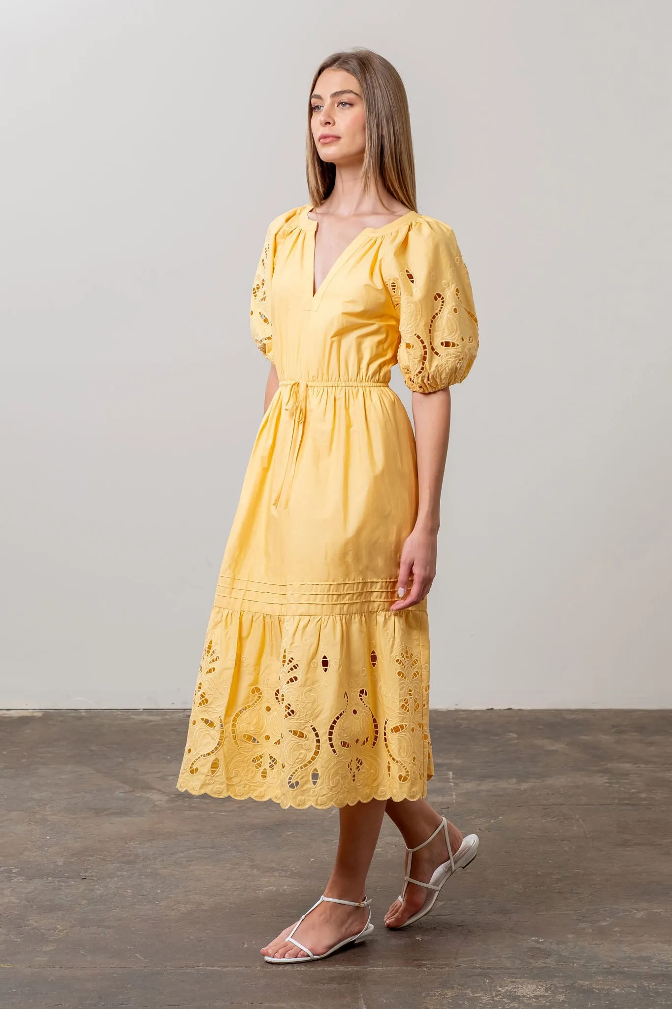 EYELET DETAIL WAIST TIE MIDI DRESS sold by Blu Pepper product image thumbnail 2
