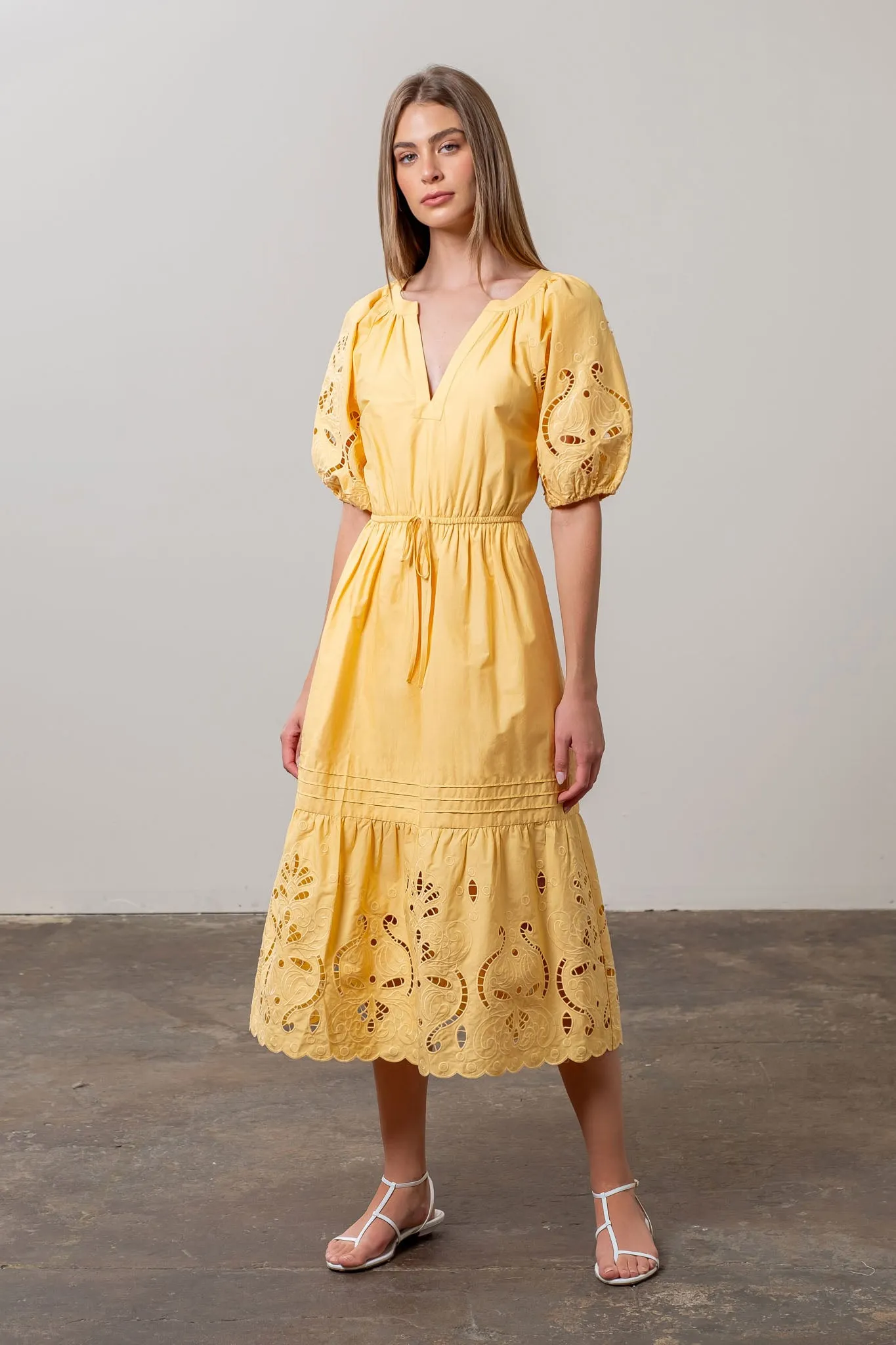 EYELET DETAIL WAIST TIE MIDI DRESS sold by Blu Pepper product image thumbnail 3