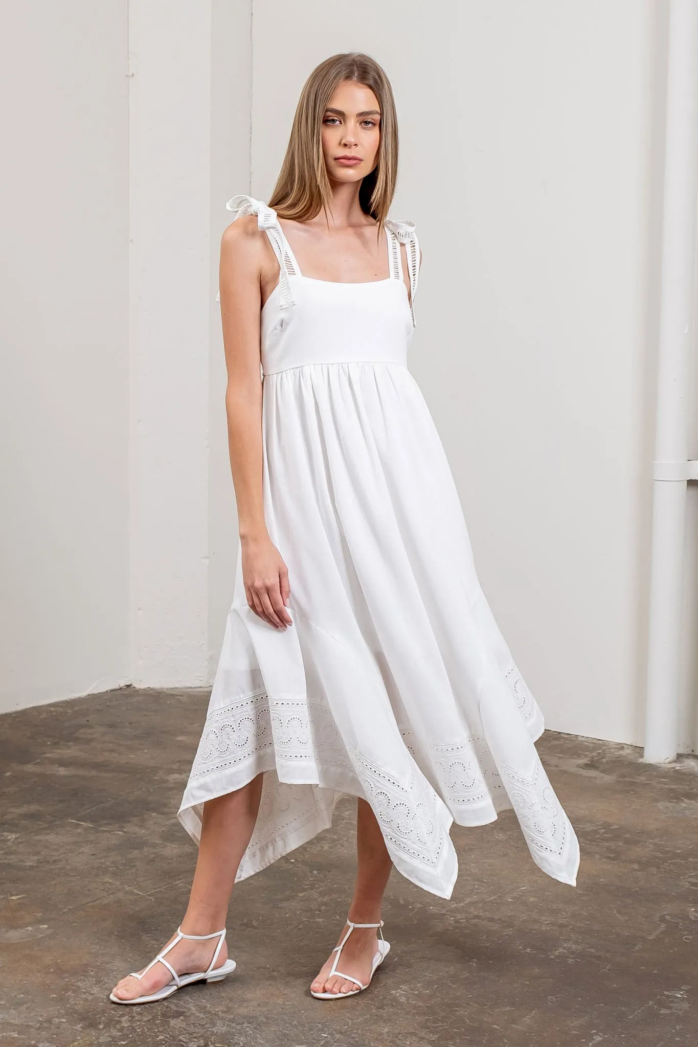 SLEEVELESS HANDKERCHIEF EMBROIDERED MIDI DRESS sold by Blu Pepper product image thumbnail 3