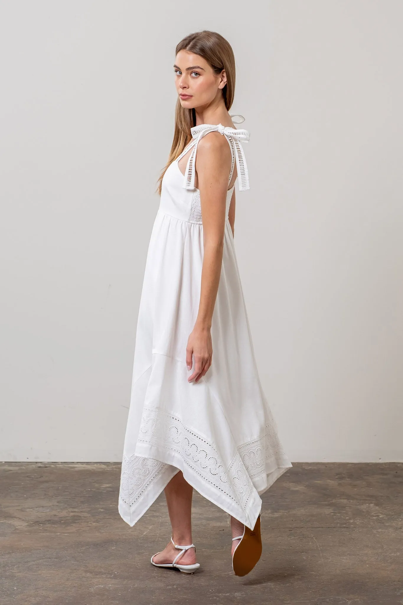 SLEEVELESS HANDKERCHIEF EMBROIDERED MIDI DRESS sold by Blu Pepper product image thumbnail 4