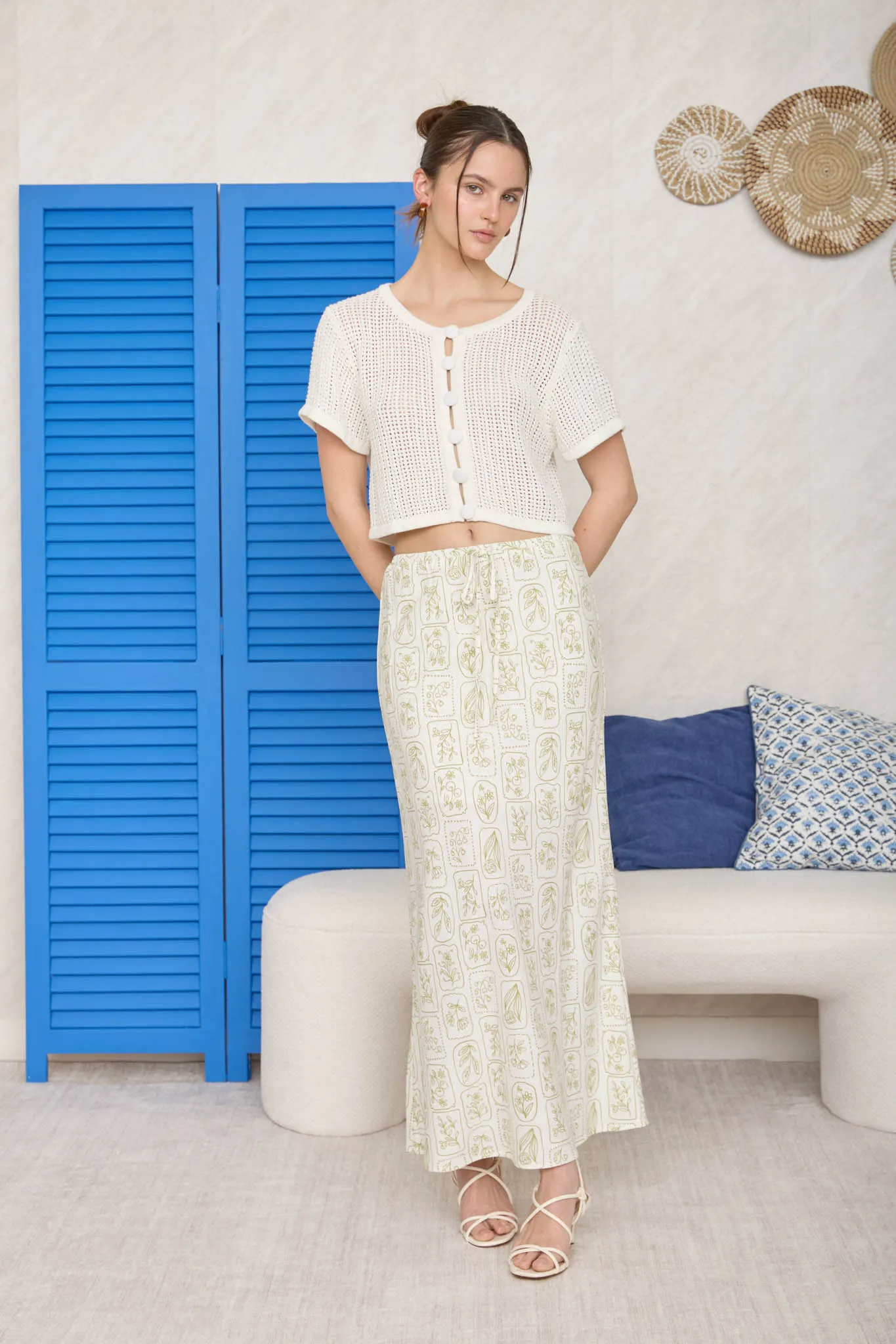 FLORAL TILE PATTERN LINEN MIDI SKIRT sold by Blu Pepper product image thumbnail 5