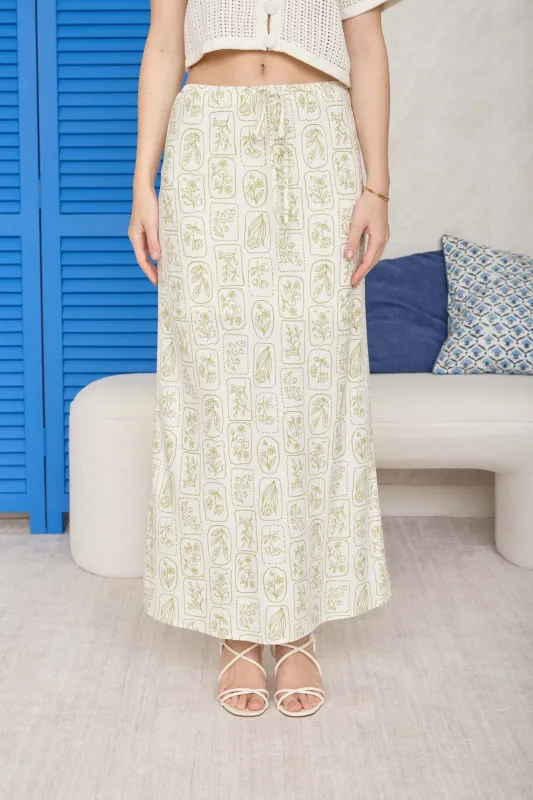 FLORAL TILE PATTERN LINEN MIDI SKIRT made by Blu Pepper