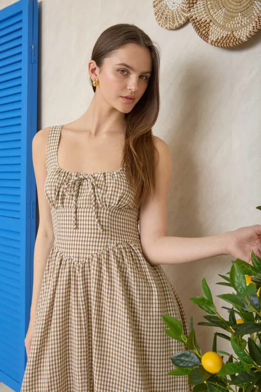 PLAID SLEEVELESS CORSET DETAIL MIDI DRESS made by Blu Pepper