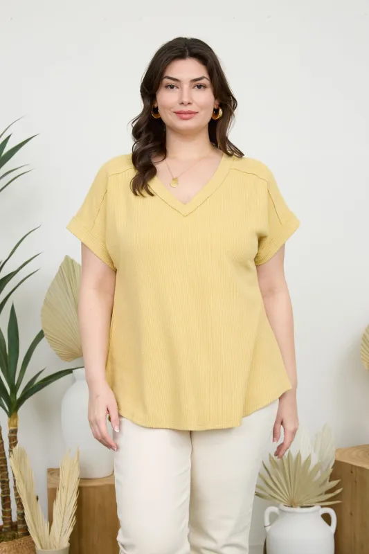 PLUS RAW EDGE V NECK EXTENDED SLEEVE KNIT TOP made by Blu Pepper