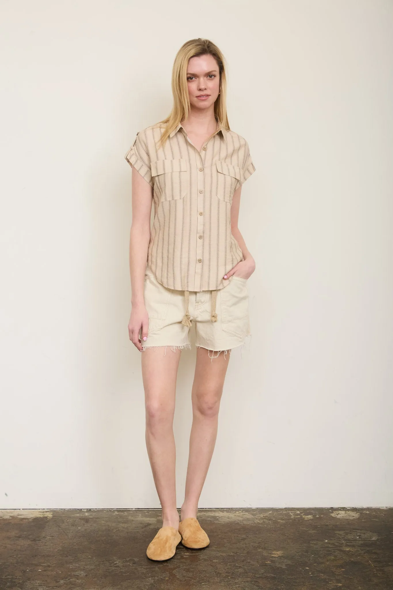 STRIPE TAB DETAIL COLLARED BUTTON DOWN SHIRT sold by Blu Pepper product image thumbnail 5