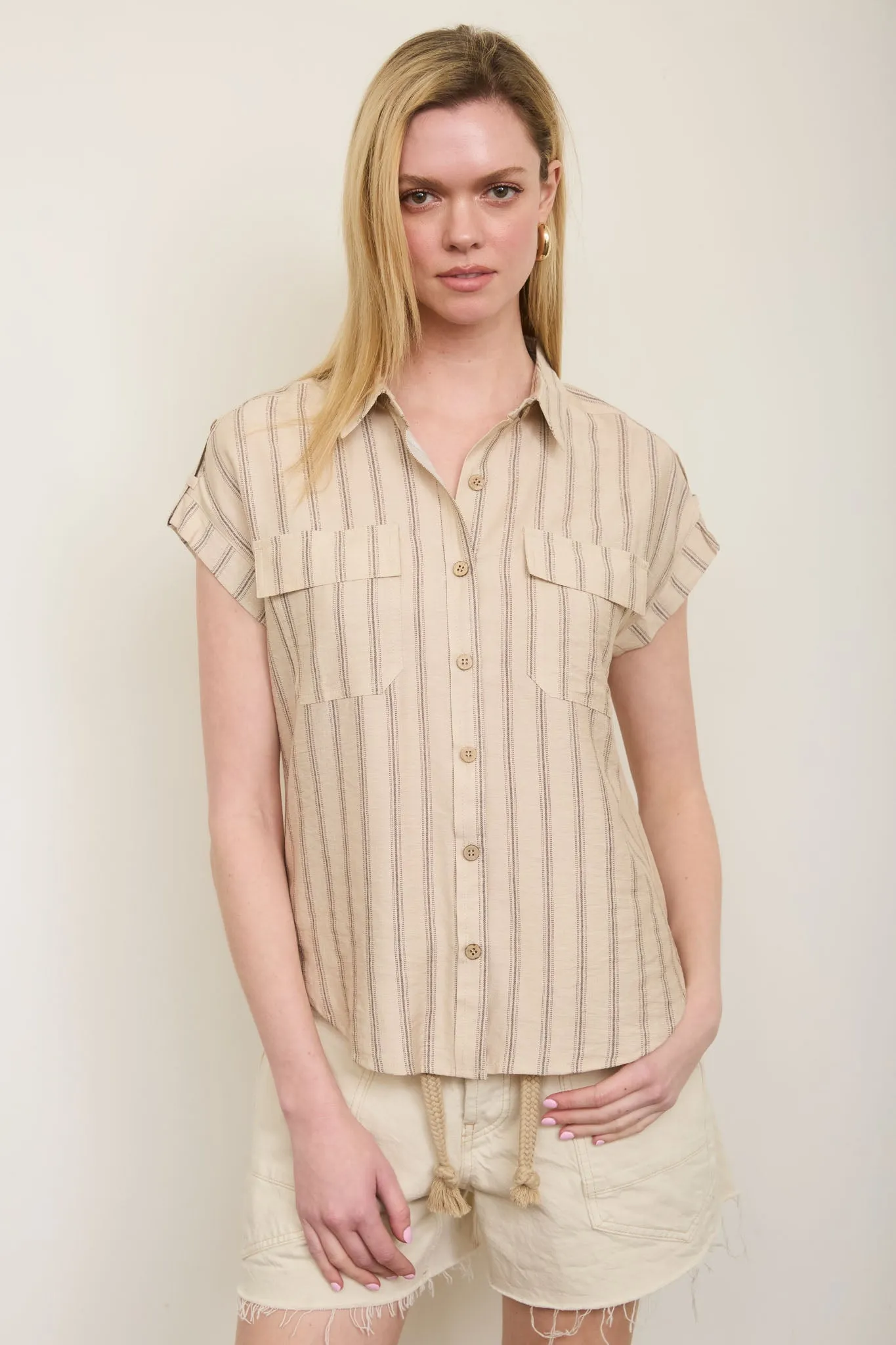 STRIPE TAB DETAIL COLLARED BUTTON DOWN SHIRT sold by Blu Pepper product image thumbnail 4