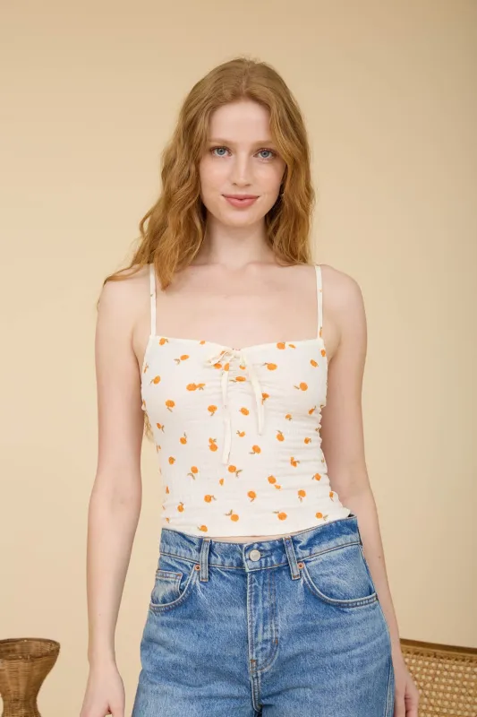 ORANGE PRINT SPAGHETTI STRAP TEXTURED KNIT CAMI (PRE-ORDER) sold by Blu Pepper