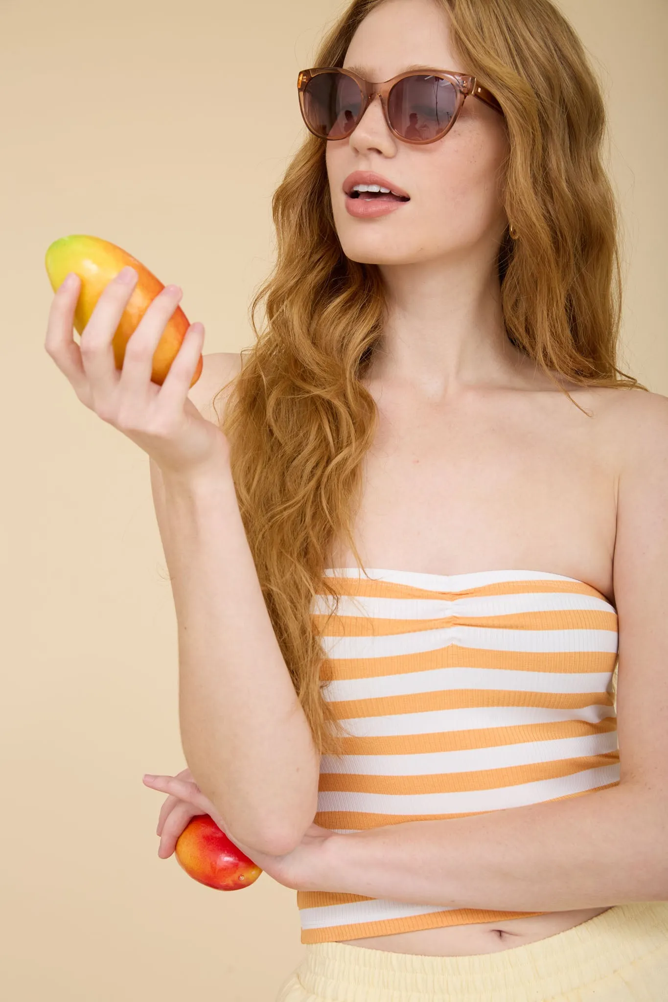 STRIPE STRAPLESS RIBBED KNIT CROP TOP sold by Blu Pepper product image thumbnail 4