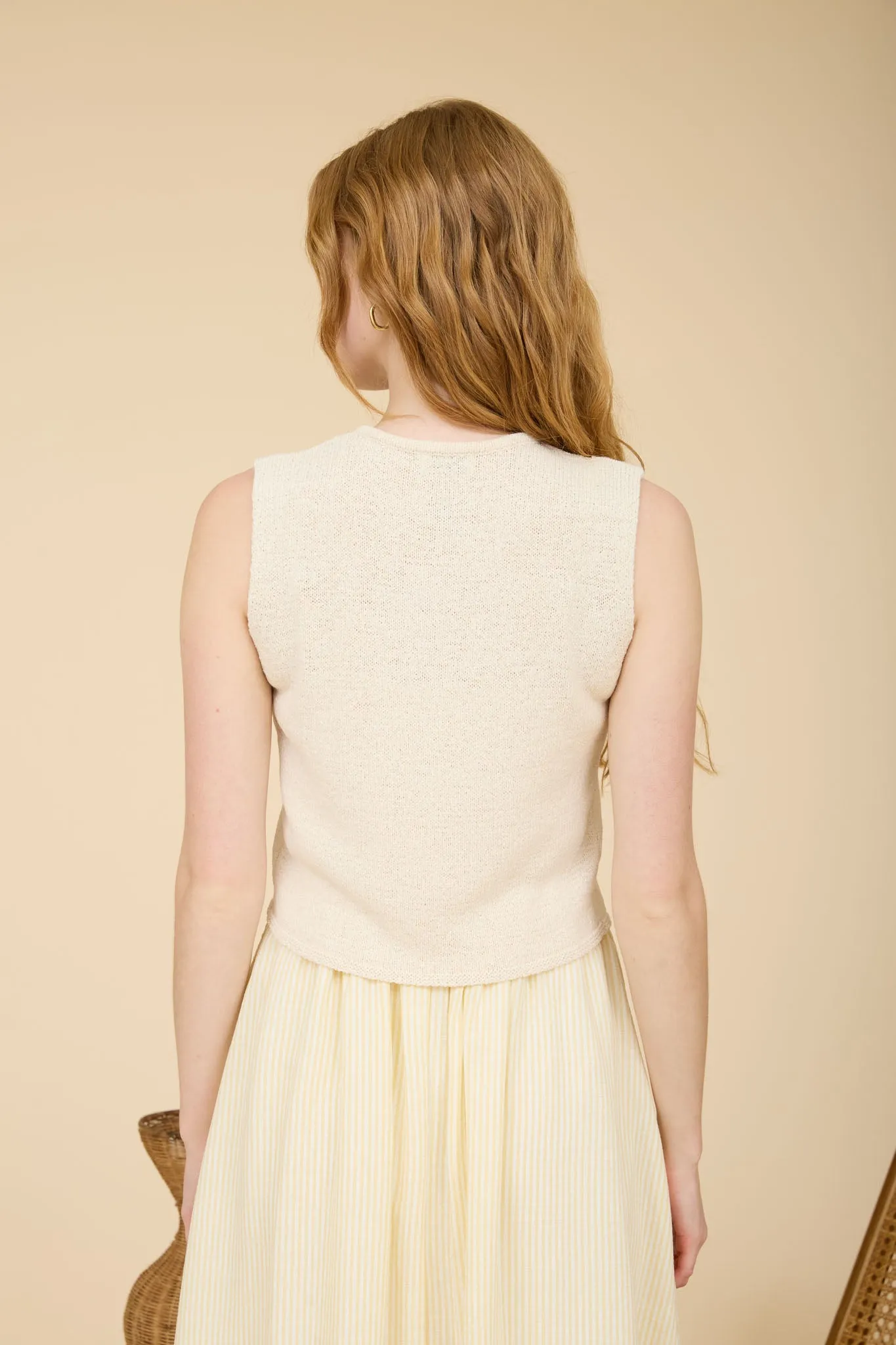 RAW EDGE FRONT TIE SLEEVELESS KNIT CARDIGAN sold by Blu Pepper product image thumbnail 4