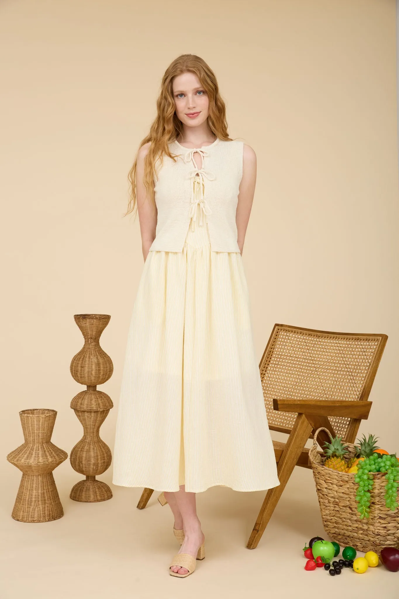 RAW EDGE FRONT TIE SLEEVELESS KNIT CARDIGAN sold by Blu Pepper product image thumbnail 5