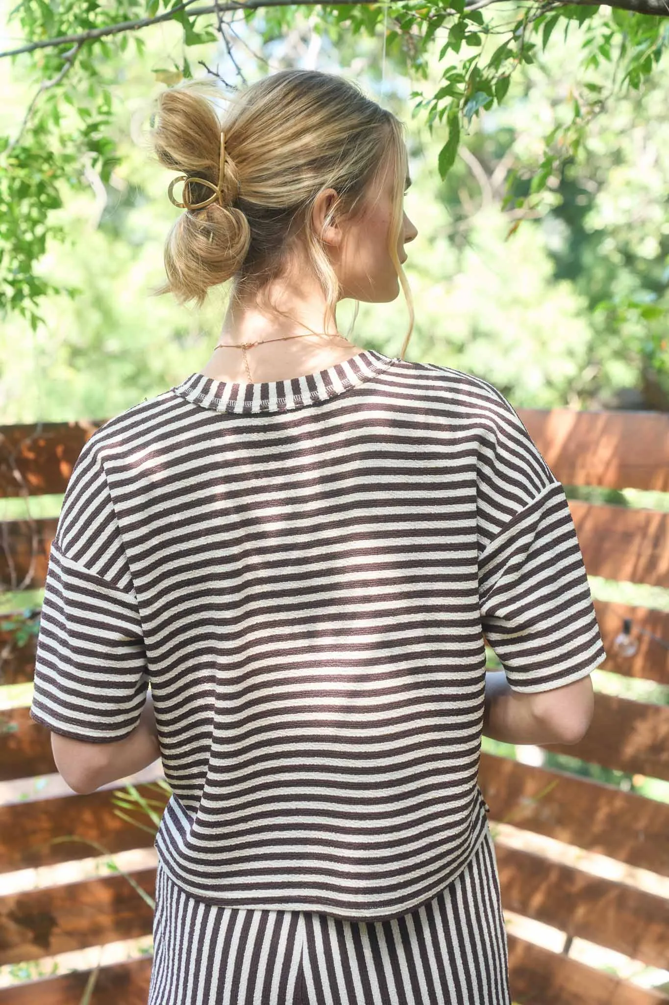 STRIPE SHORT SLEEVE DROP SHOULDER BOXY KNIT TOP (PRE-ORDER) sold by Blu Pepper product image thumbnail 3