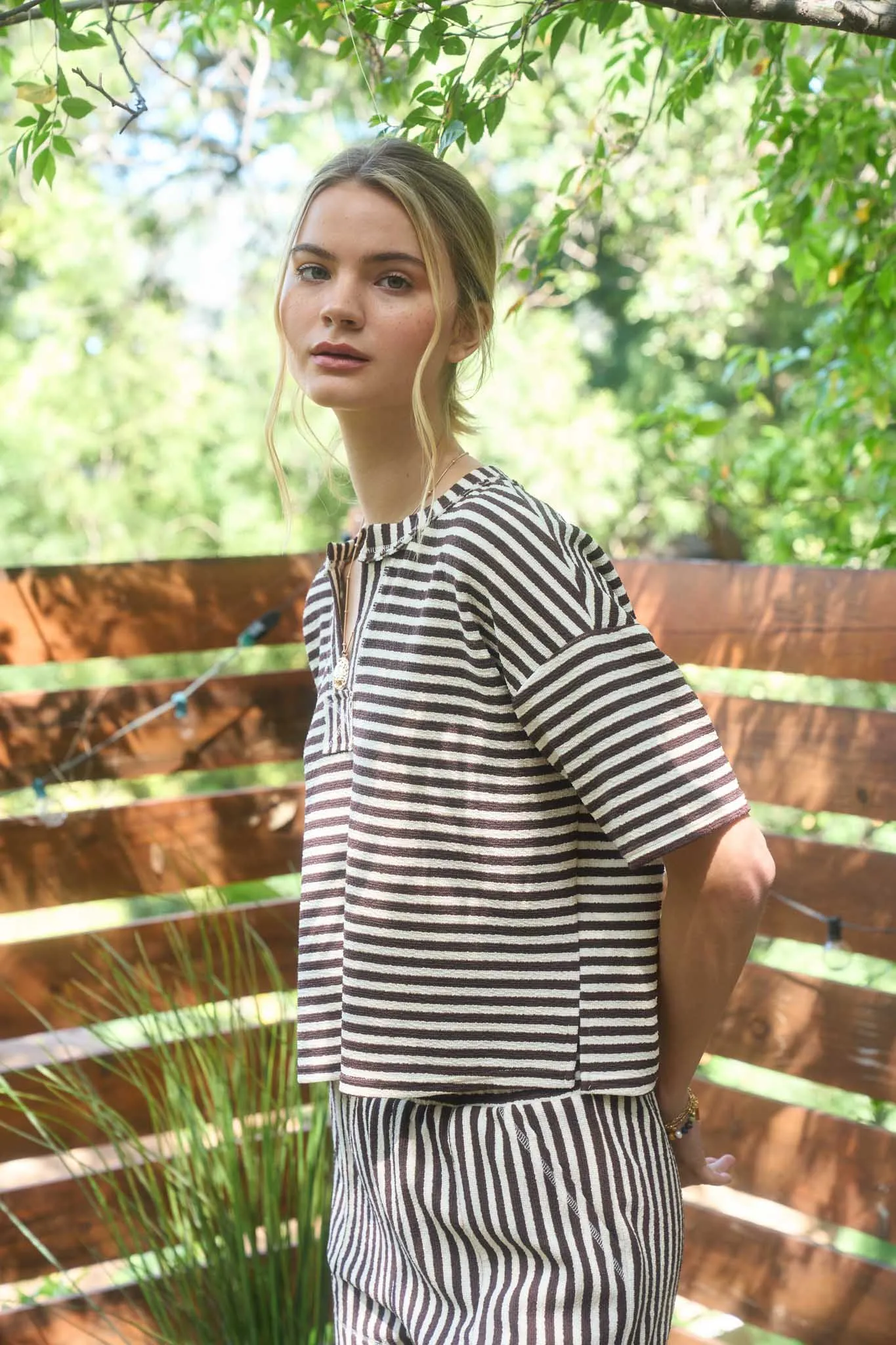 STRIPE SHORT SLEEVE DROP SHOULDER BOXY KNIT TOP (PRE-ORDER) sold by Blu Pepper product image thumbnail 4