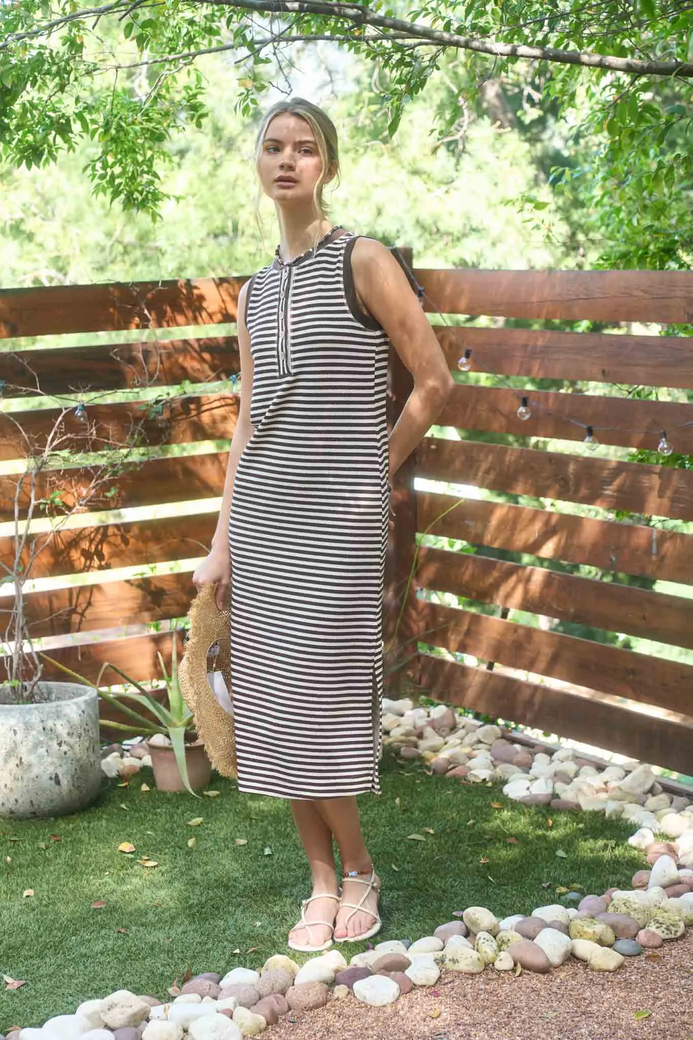 STRIPE HENLEY TANK KNIT MIDI DRESS sold by Blu Pepper product image thumbnail 2