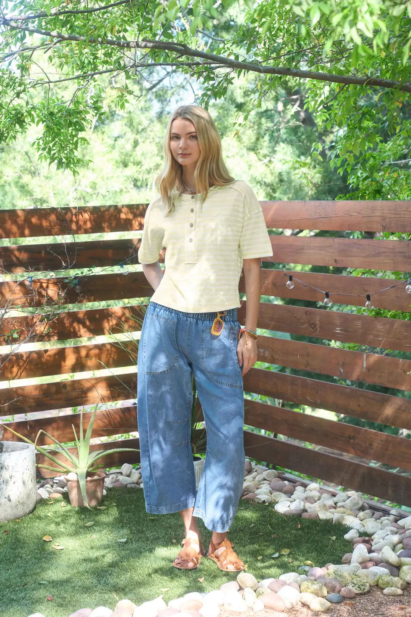 STRIPE EXPOSED SEAM HENLEY BOXY KNIT TOP (PRE-ORDER) sold by Blu Pepper product image thumbnail 4