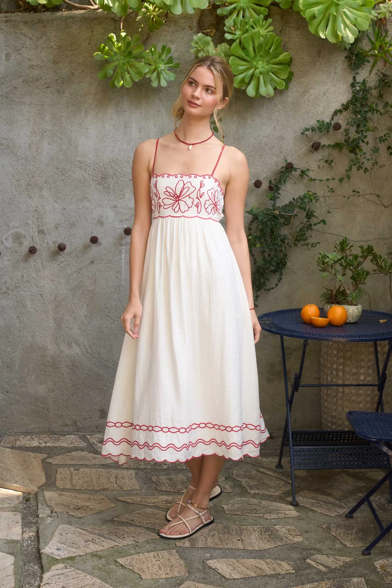 FLORAL EMBROIDERY SCALLOPED MIDI DRESS sold by Blu Pepper product image thumbnail 2