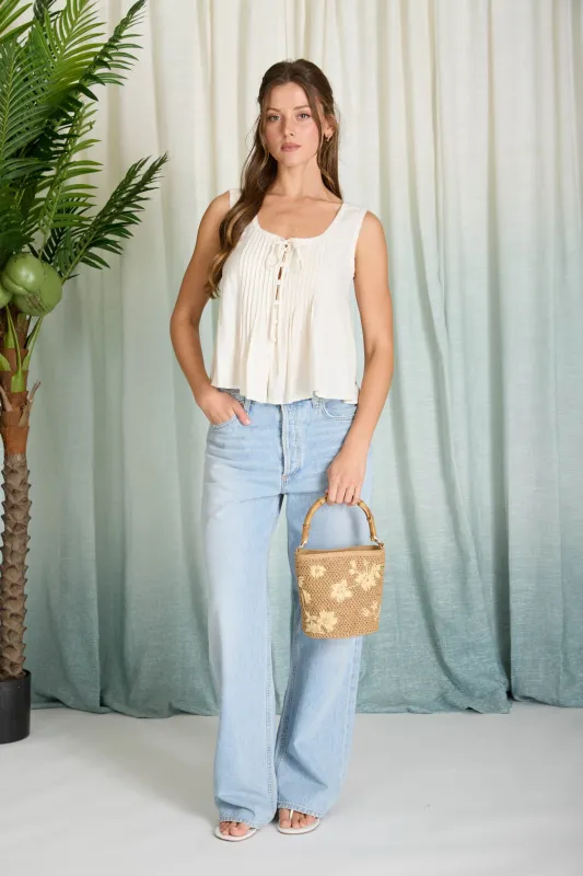 LACE TRIM FRONT TIE BUTTON DOWN SLEEVELESS TOP (PRE-ORDER) made by mine