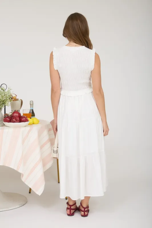 PLUS SMOCKED FRONT TIE RUFFLE DETAIL TIERED MIDI DRESS made by Blu Pepper