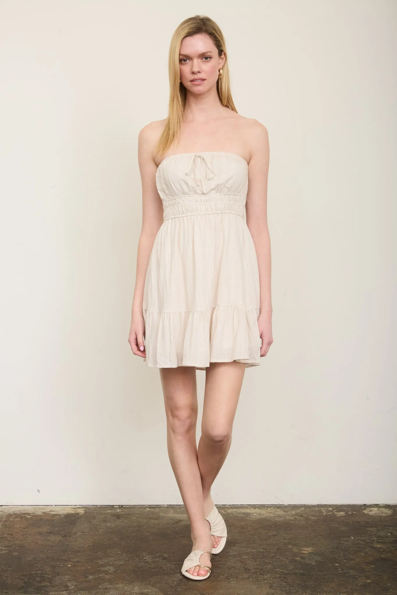 STRIPE STRAPLESS FRONT TIE DETAIL MINI DRESS (PRE-ORDER) sold by Blu Pepper product image thumbnail 5