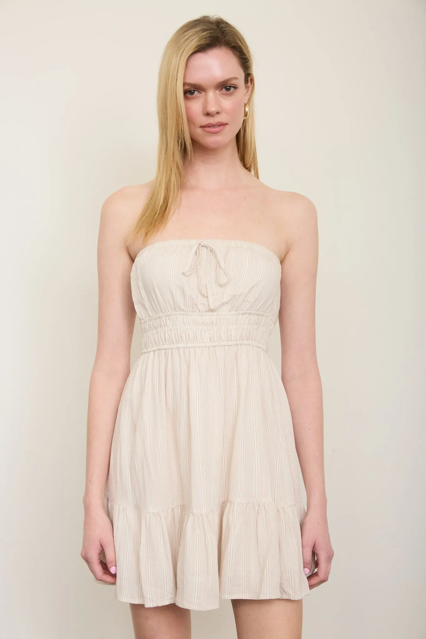 STRIPE STRAPLESS FRONT TIE DETAIL MINI DRESS (PRE-ORDER) sold by Blu Pepper product image thumbnail 4