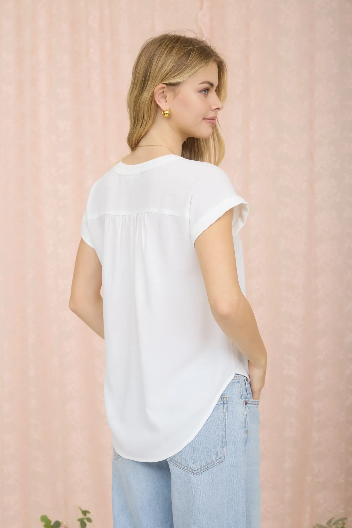 CUFFED SLEEVE BUTTON DOWN LIGHTWEIGHT TOP sold by Blu Pepper product image thumbnail 2