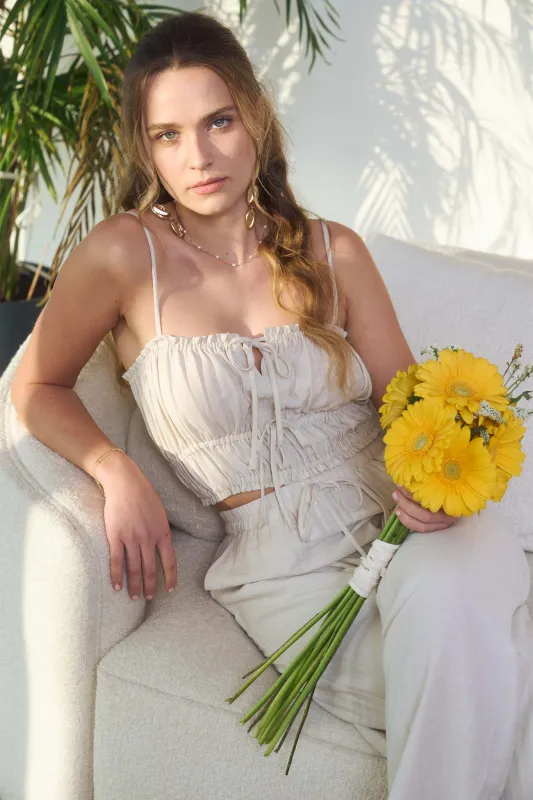 FRONT TIE KEYHOLE DETAIL SPAGHETTI STRAP CROP TOP made by Blu Pepper