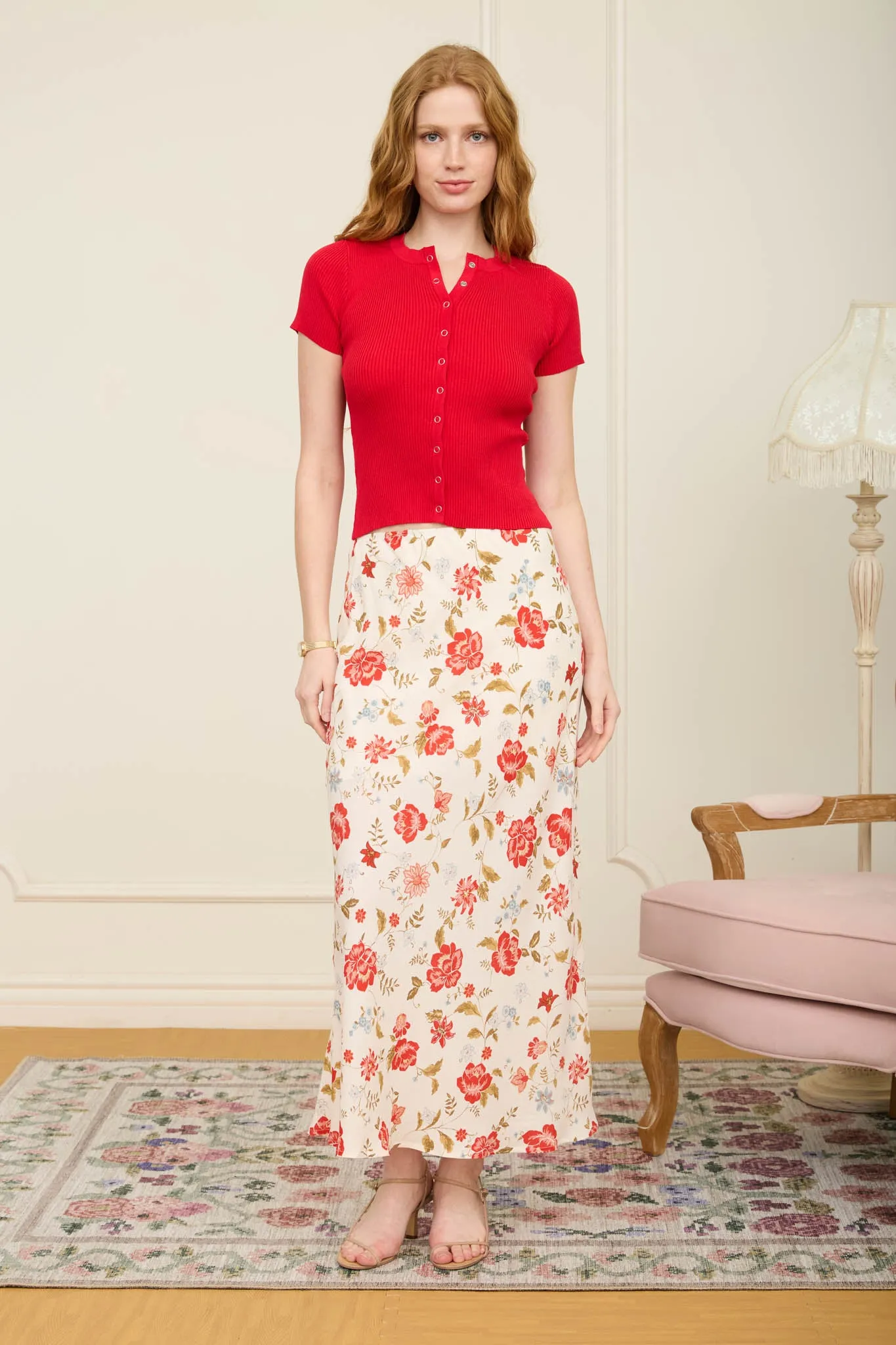 FLORAL SLIP-ON MIDI SKIRT (PRE-ORDER) sold by Blu Pepper product image thumbnail 5