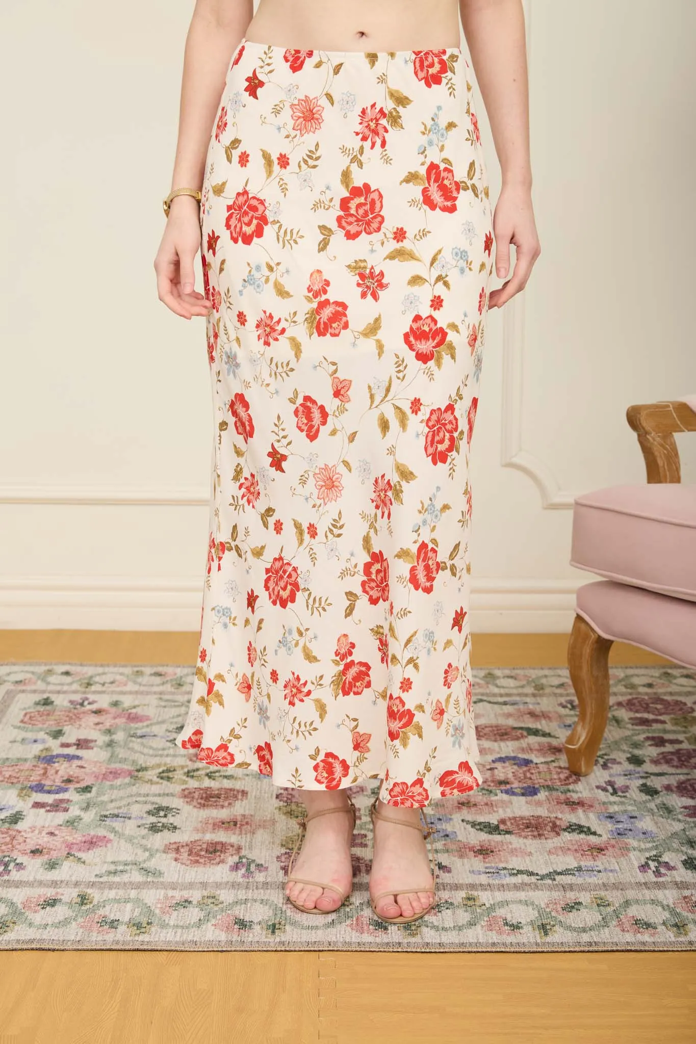 FLORAL SLIP-ON MIDI SKIRT (PRE-ORDER) sold by Blu Pepper