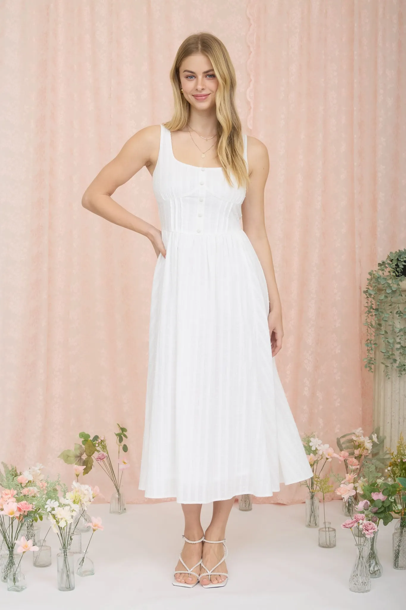 STRIPE CLIP DOT BUTTON DETAIL MIDI DRESS sold by Blu Pepper product image thumbnail 5