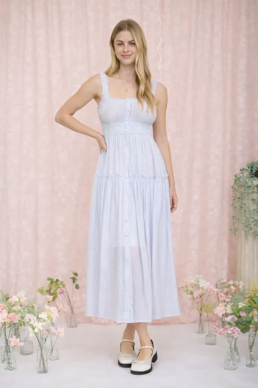 STRIPE MOCK BUTTON SLEEVELESS MIDI SUNDRESS made by mine