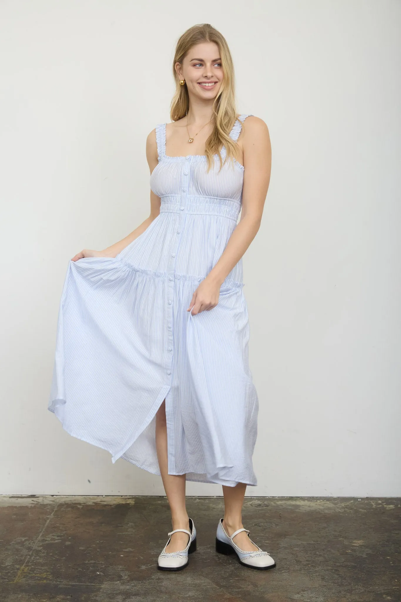 STRIPE MOCK BUTTON SLEEVELESS MIDI SUNDRESS sold by Blu Pepper product image thumbnail 5