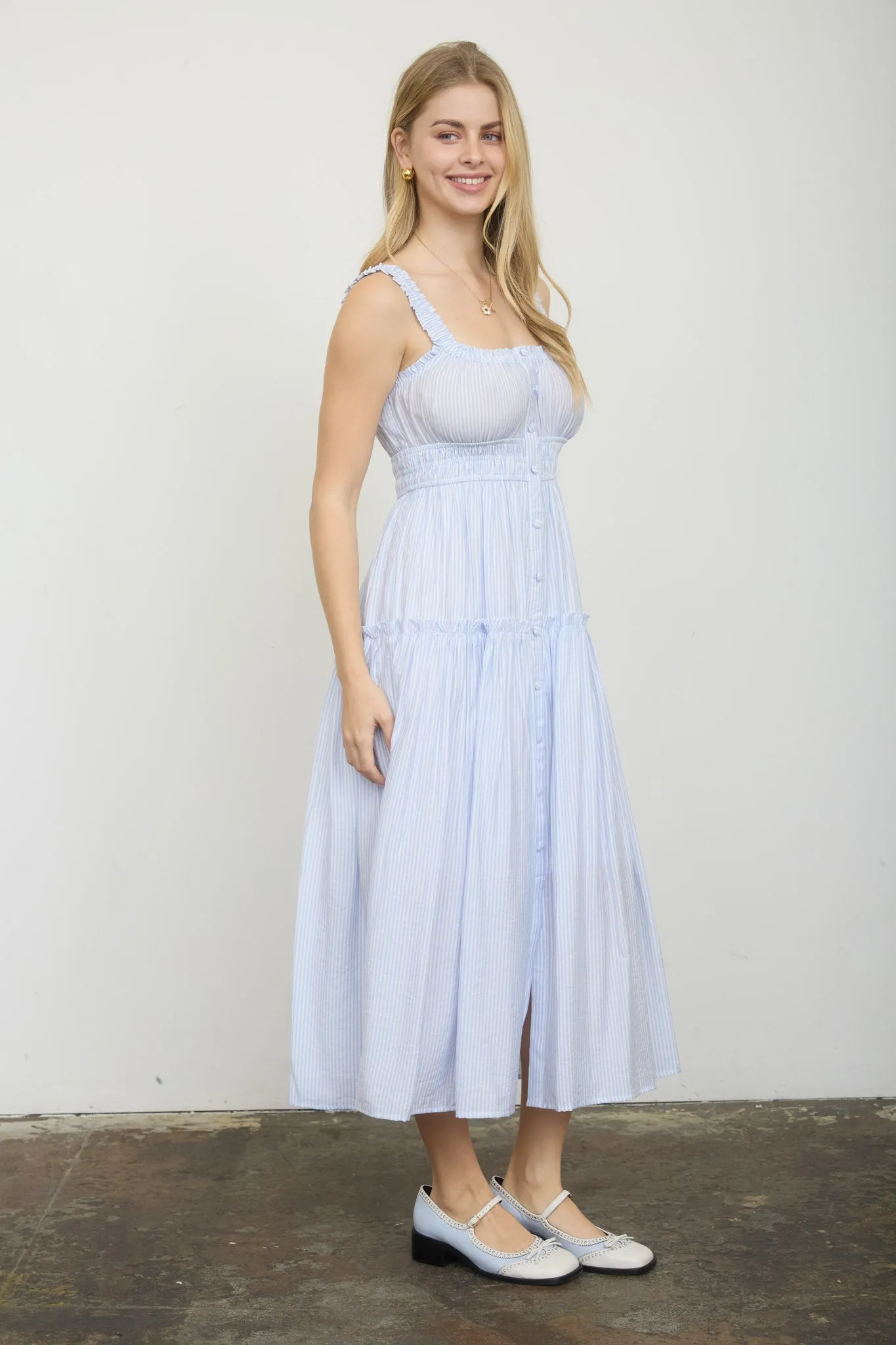 STRIPE MOCK BUTTON SLEEVELESS MIDI SUNDRESS sold by Blu Pepper product image thumbnail 3