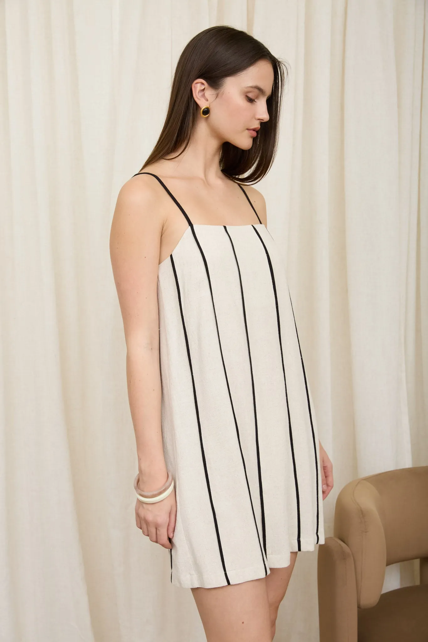 CONTRAST STRIPE SPAGHETTI STRAP LINEN MINI DRESS sold by Blu Pepper product image thumbnail 2