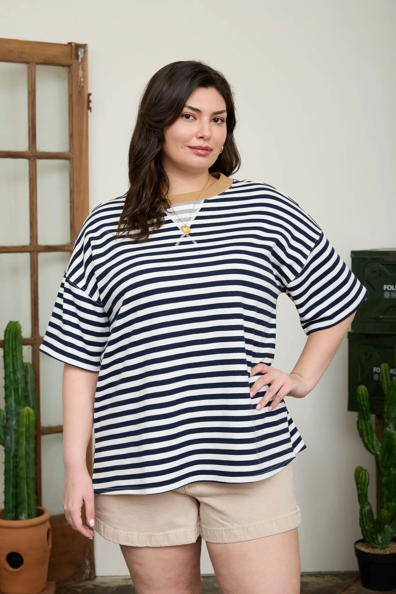 PLUS STRIPE COLORBLOCK DETAIL SHORT SLEEVE KNIT T-SHIRT (PRE-ORDER) sold by Blu Pepper product image thumbnail 5