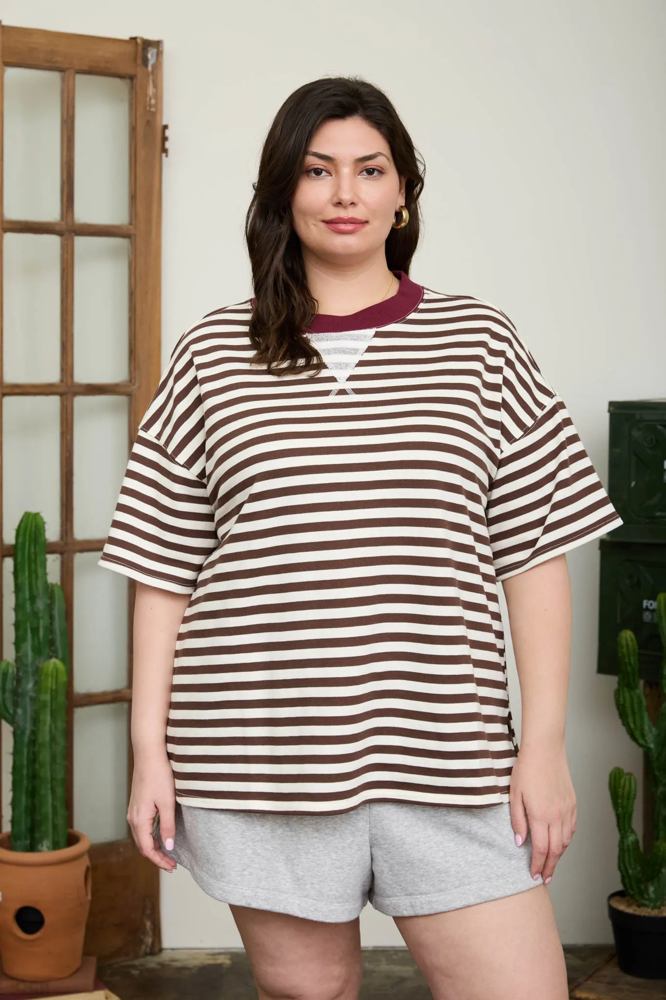 PLUS STRIPE COLORBLOCK DETAIL SHORT SLEEVE KNIT T-SHIRT (PRE-ORDER) sold by Blu Pepper product image thumbnail 3