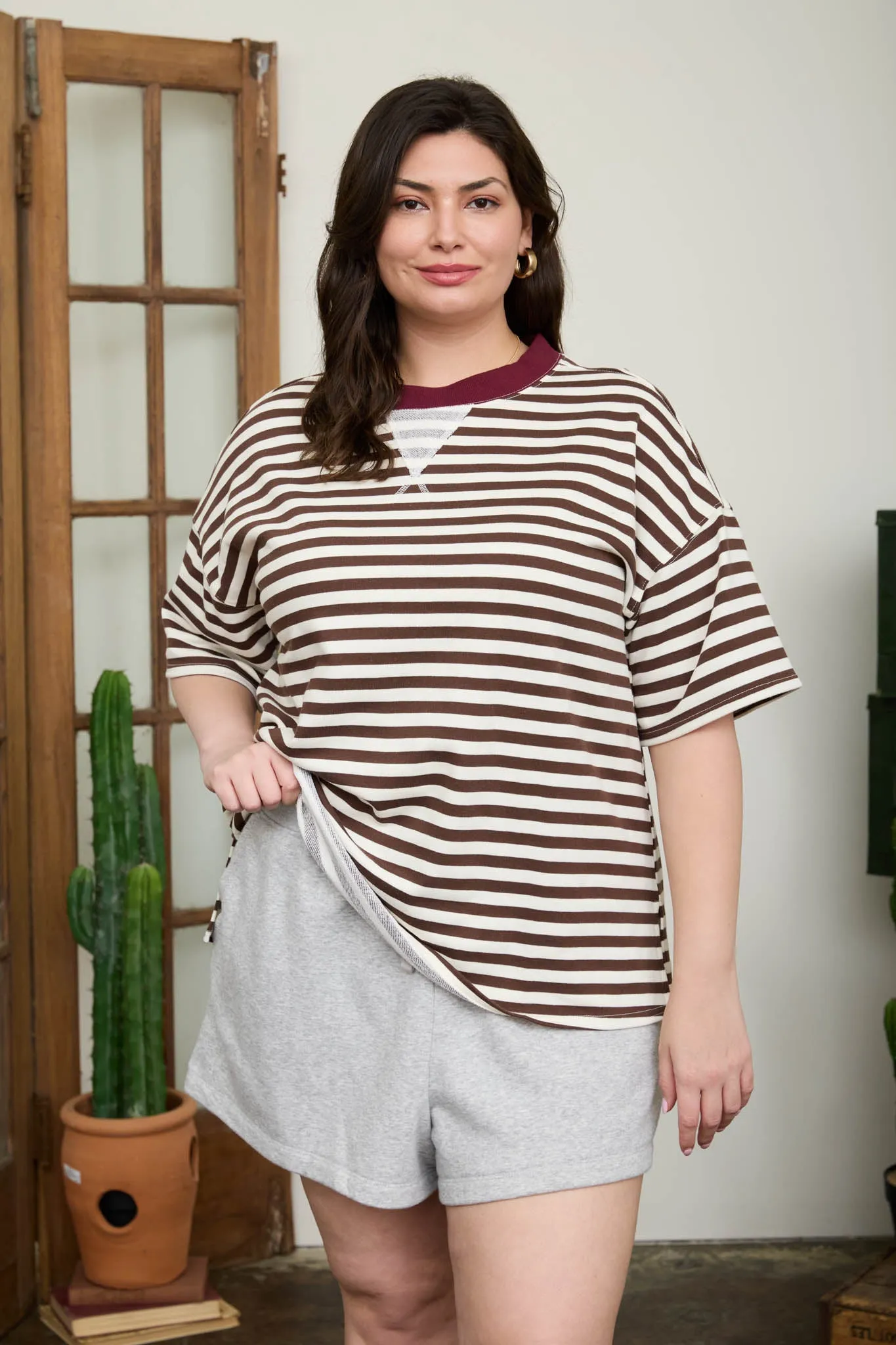 PLUS STRIPE COLORBLOCK DETAIL SHORT SLEEVE KNIT T-SHIRT (PRE-ORDER) sold by Blu Pepper product image thumbnail 4