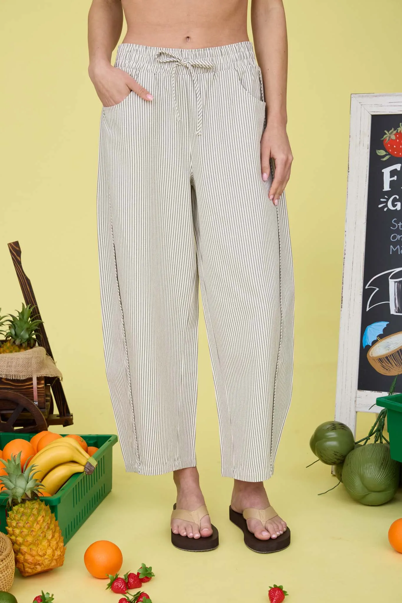 STRIPE ELASTIC WAIST WITH DRAWSTRING BAGGY PANTS sold by Blu Pepper product image thumbnail 4