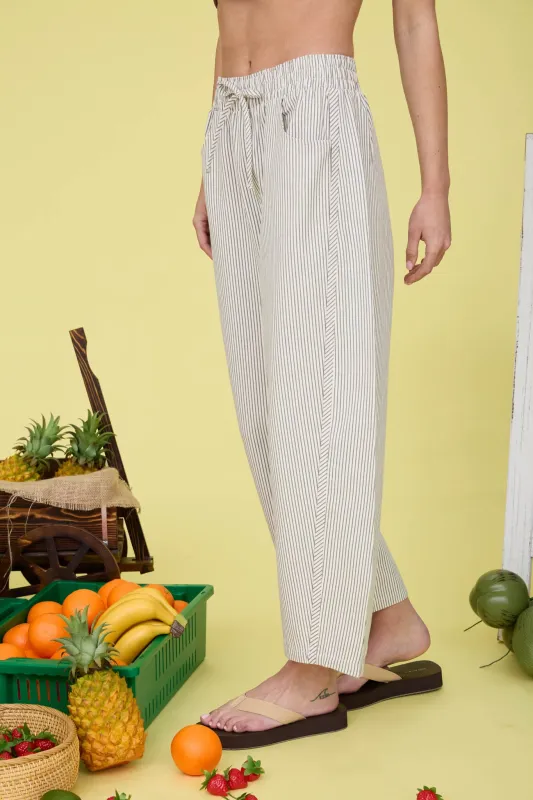 STRIPE ELASTIC WAIST WITH DRAWSTRING BAGGY PANTS made by J.O.A.