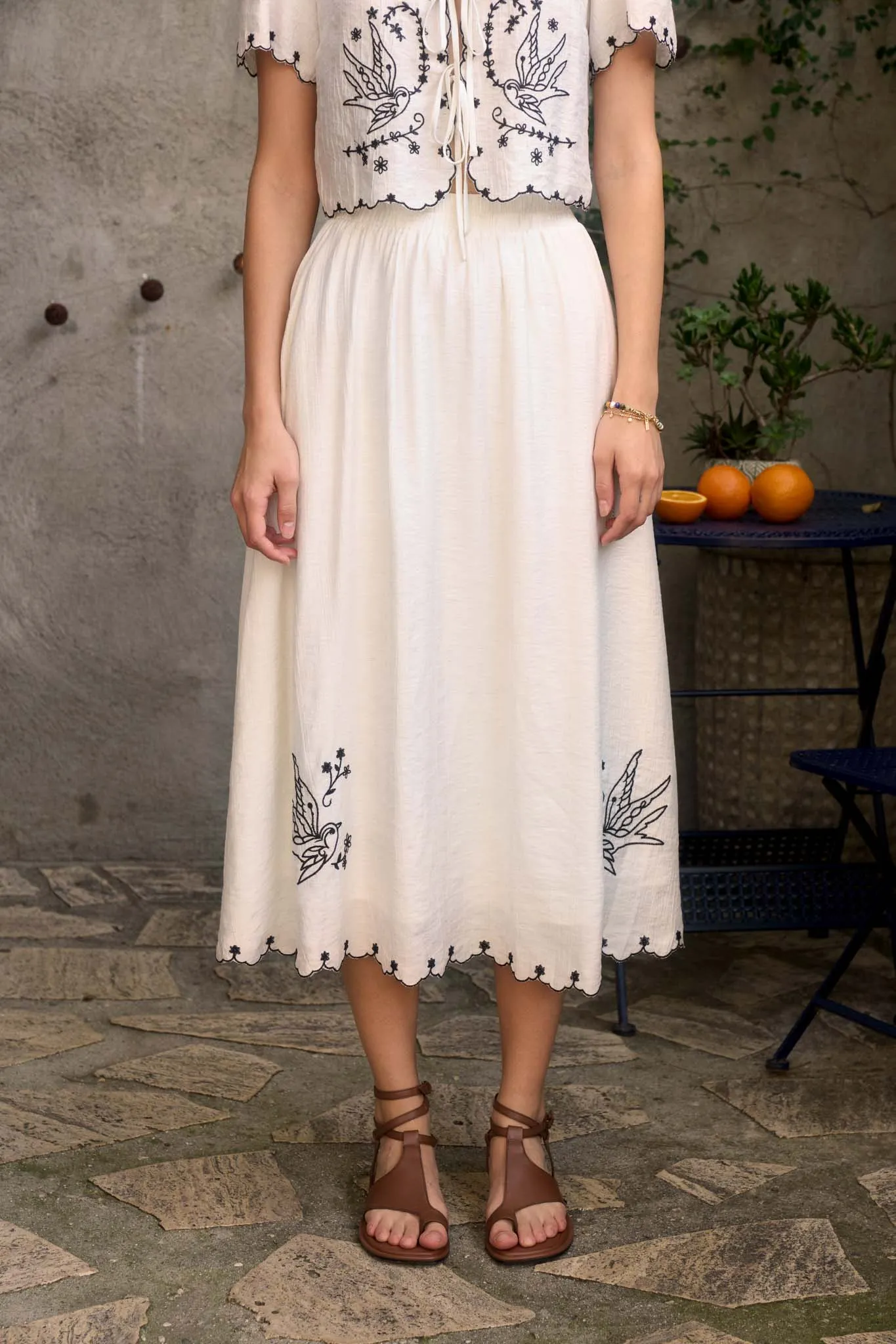 BIRD EMBROIDERY DETAIL MIDI SKIRT sold by Blu Pepper product image thumbnail 3