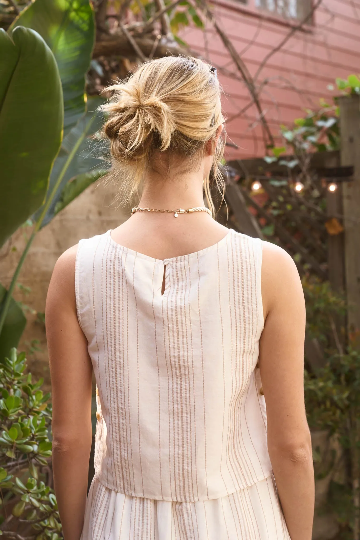 STRIPE SLEEVELESS SIDE BUTTON DETAIL TOP sold by Blu Pepper product image thumbnail 2