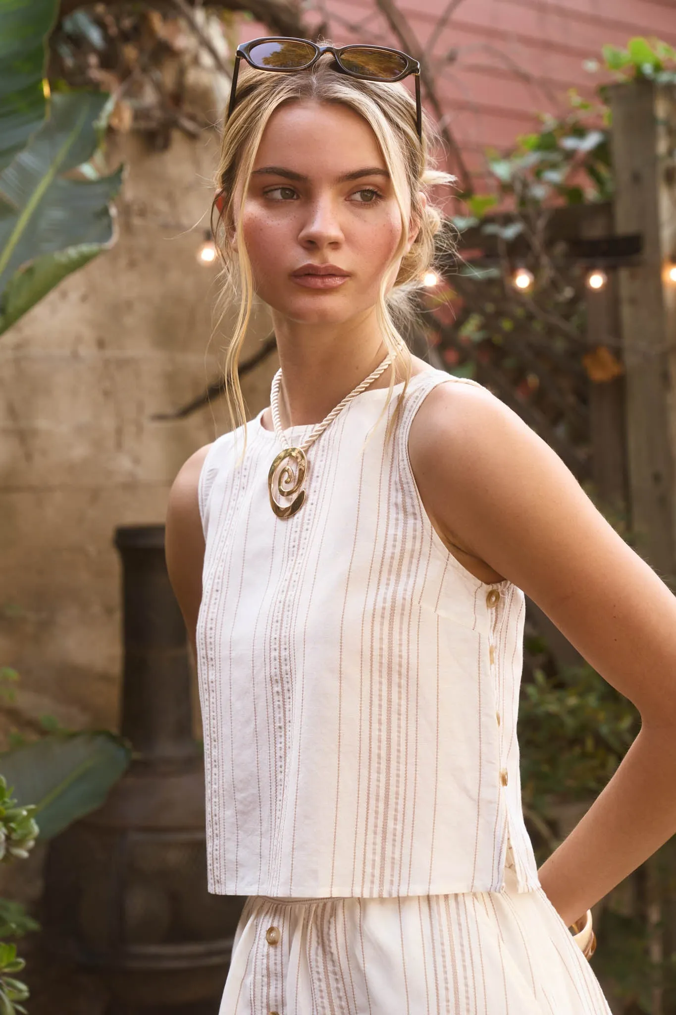 STRIPE SLEEVELESS SIDE BUTTON DETAIL TOP sold by Blu Pepper product image thumbnail 3