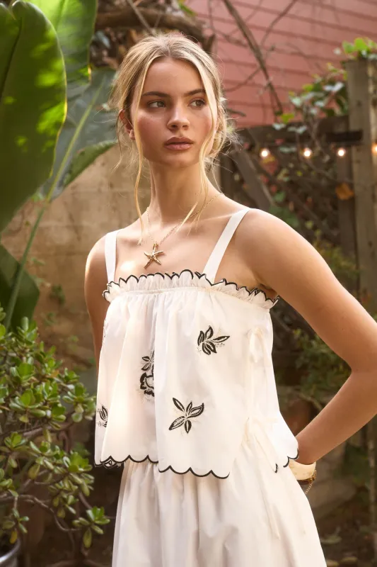 EMBROIDERY DETAIL SCALLOPED SIDE TIE TOP (PRE-ORDER) made by Blu Pepper
