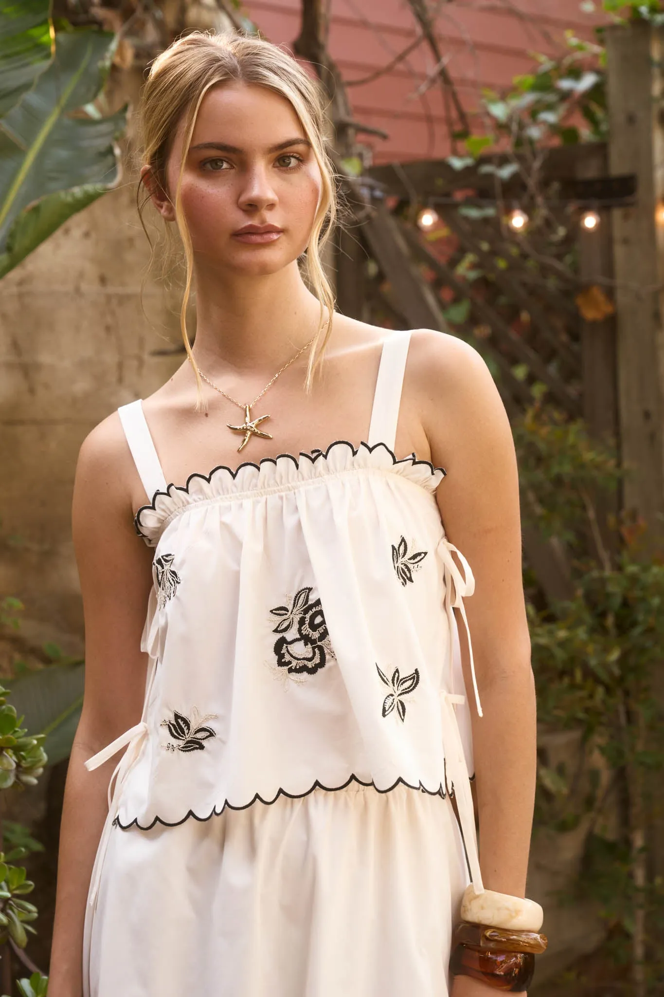 EMBROIDERY DETAIL SCALLOPED SIDE TIE TOP (PRE-ORDER) sold by Blu Pepper product image thumbnail 2