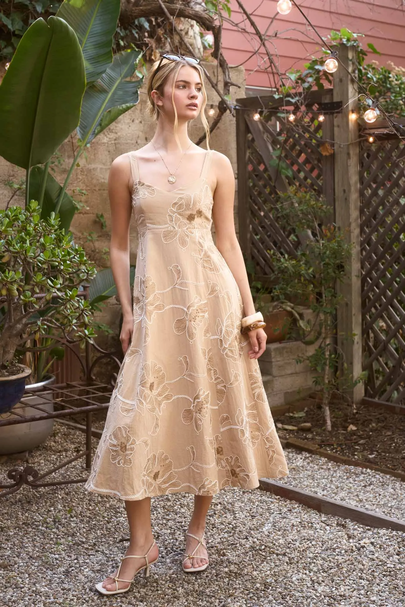 FLORAL EMBROIDERED SPAGHETTI STRAP MIDI DRESS (PRE-ORDER) sold by Blu Pepper product image thumbnail 4