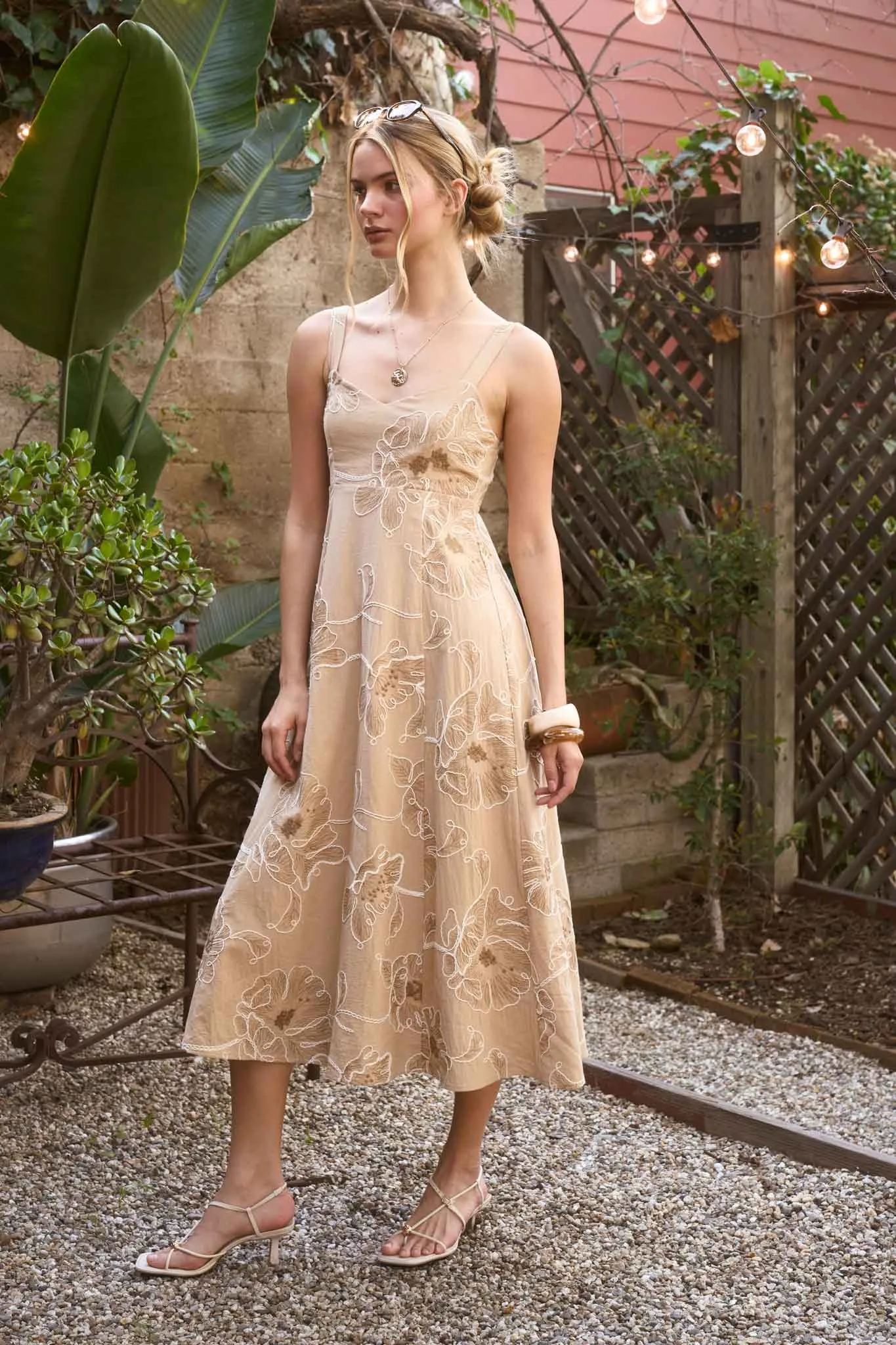 FLORAL EMBROIDERED SPAGHETTI STRAP MIDI DRESS (PRE-ORDER) sold by Blu Pepper product image thumbnail 5