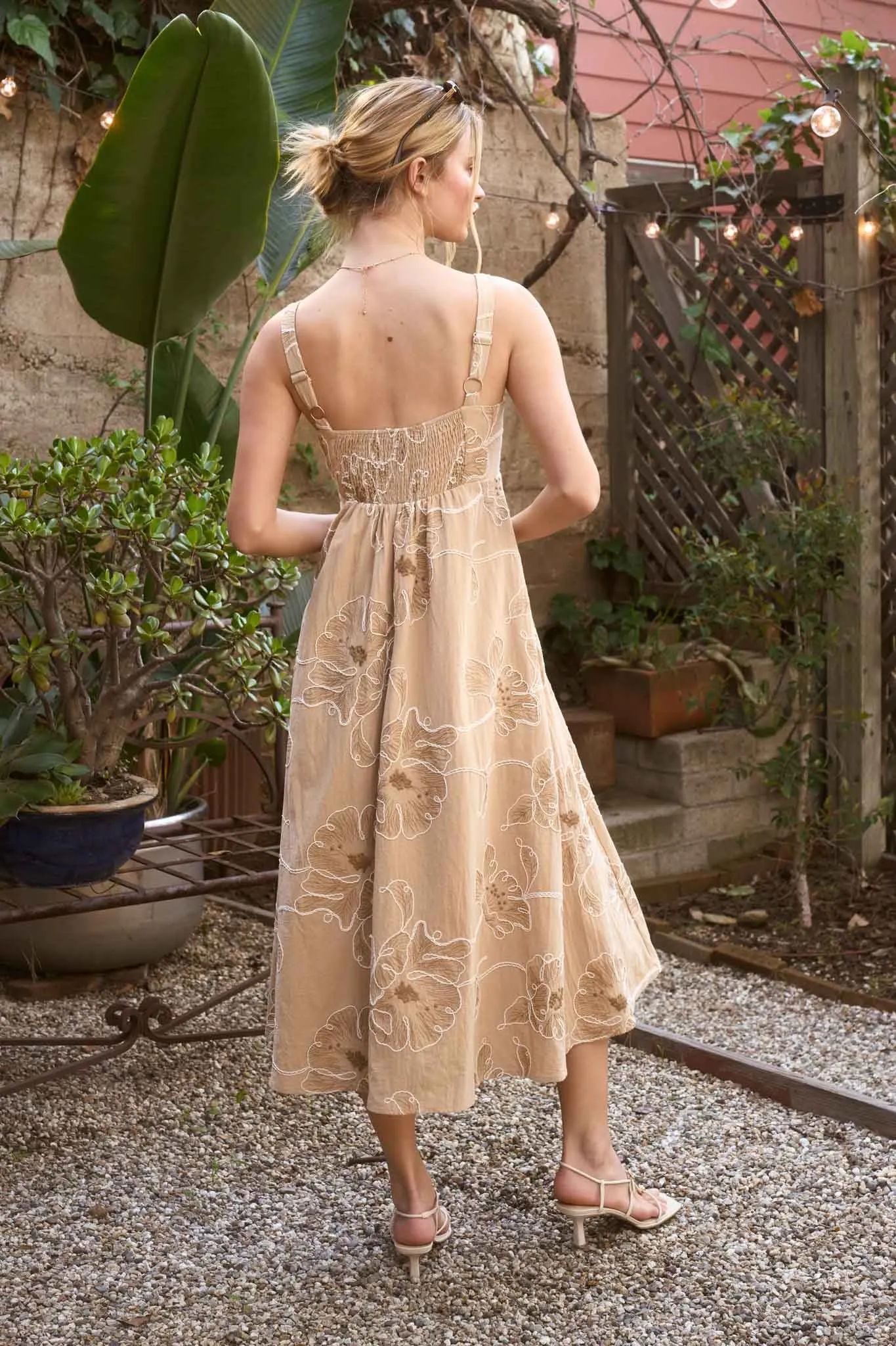 FLORAL EMBROIDERED SPAGHETTI STRAP MIDI DRESS (PRE-ORDER) sold by Blu Pepper product image thumbnail 3