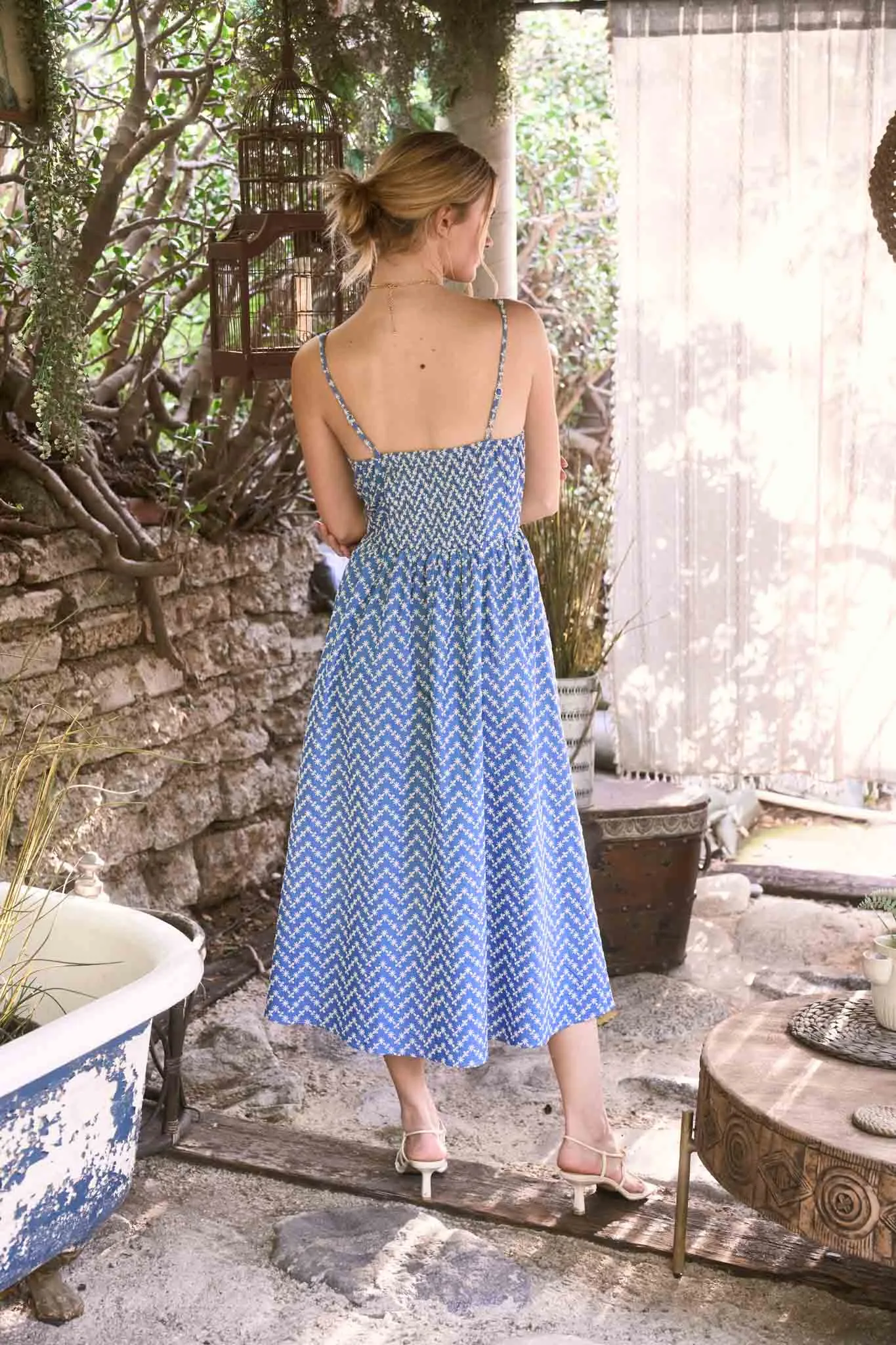 EMBROIDERED FLORAL CORSET DETAIL DENIM MIDI DRESS sold by Blu Pepper product image thumbnail 5