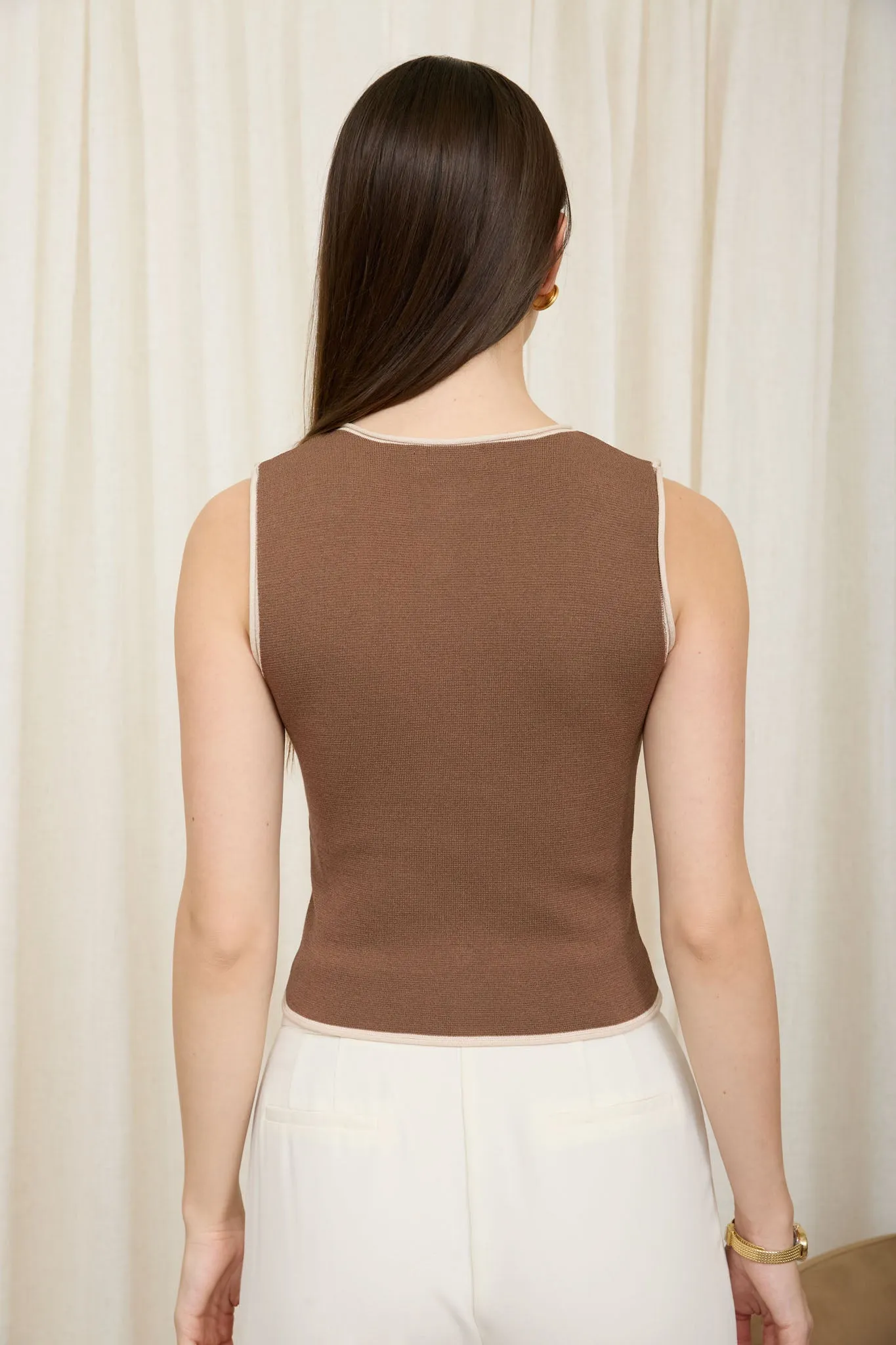 CONTRAST TRIM SEAMLESS KNIT CARDIGAN VEST sold by Blu Pepper product image thumbnail 5